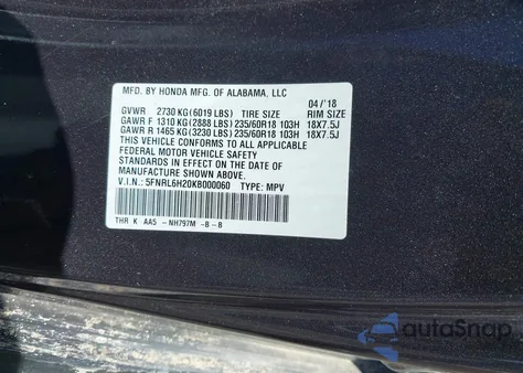 2019 Honda Odyssey Lx из США, поврежденный, VIN 5FNRL6H20KB000060